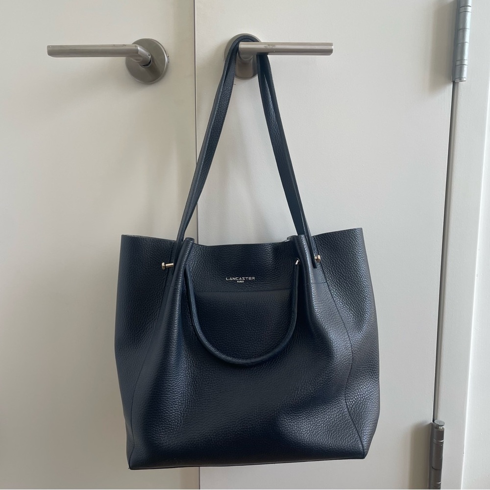 Lancaster Navy Leather Tote Bag